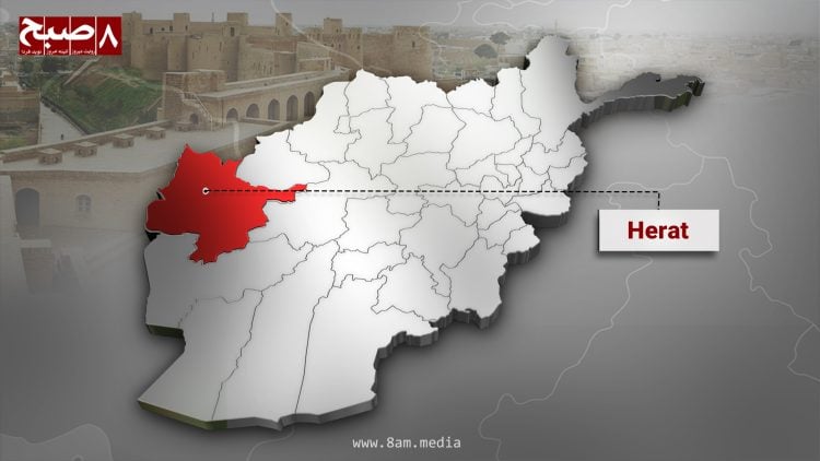 Map of Herat Province Highlighted in read inside the map of Afghanistan. ((Photo Credit: 8am.media)