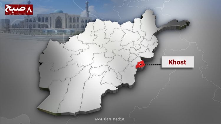 A map of Khost province highlighted in red inside the map of Afghanistan. (8am.media)