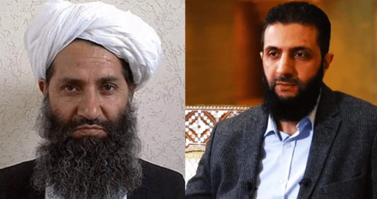 Ahmad al-Sharaa (right), leader of Hayat Tahrir al-Sham (HTS), and Mullah Hibatullah Akhundzada (left), Supreme Leader of the Taliban, represent contrasting approaches among extremist movements.