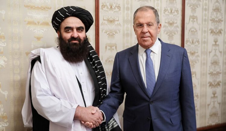 Taliban Foreign Minister Amir Khan Muttaqi meets with Russian Foreign Minister Sergey Lavrov in Moscow. (Photo Credit: Russian Foreign Ministry via Reuters)