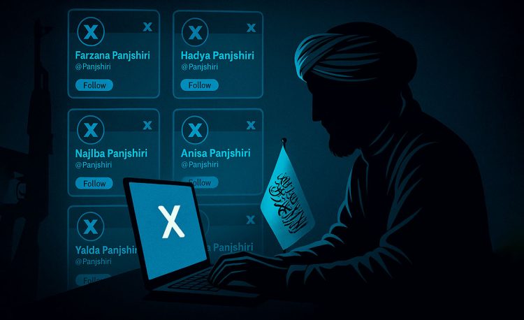 A depiction of a Taliban-affiliated operator managing coordinated bot accounts on X (formerly Twitter), many impersonating Panjshiri women to manipulate public perception and digital discourse. (Photo Credit: Social Media)