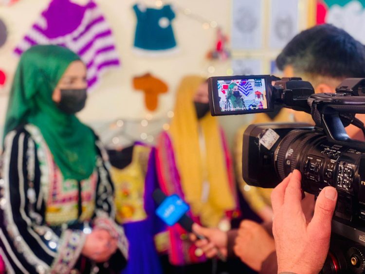 Behishta and fellow artisans showcase their vibrant handicrafts during a media interview, highlighting resilience and creativity on World Handicrafts Day. (Photo Credit: Exclusive)