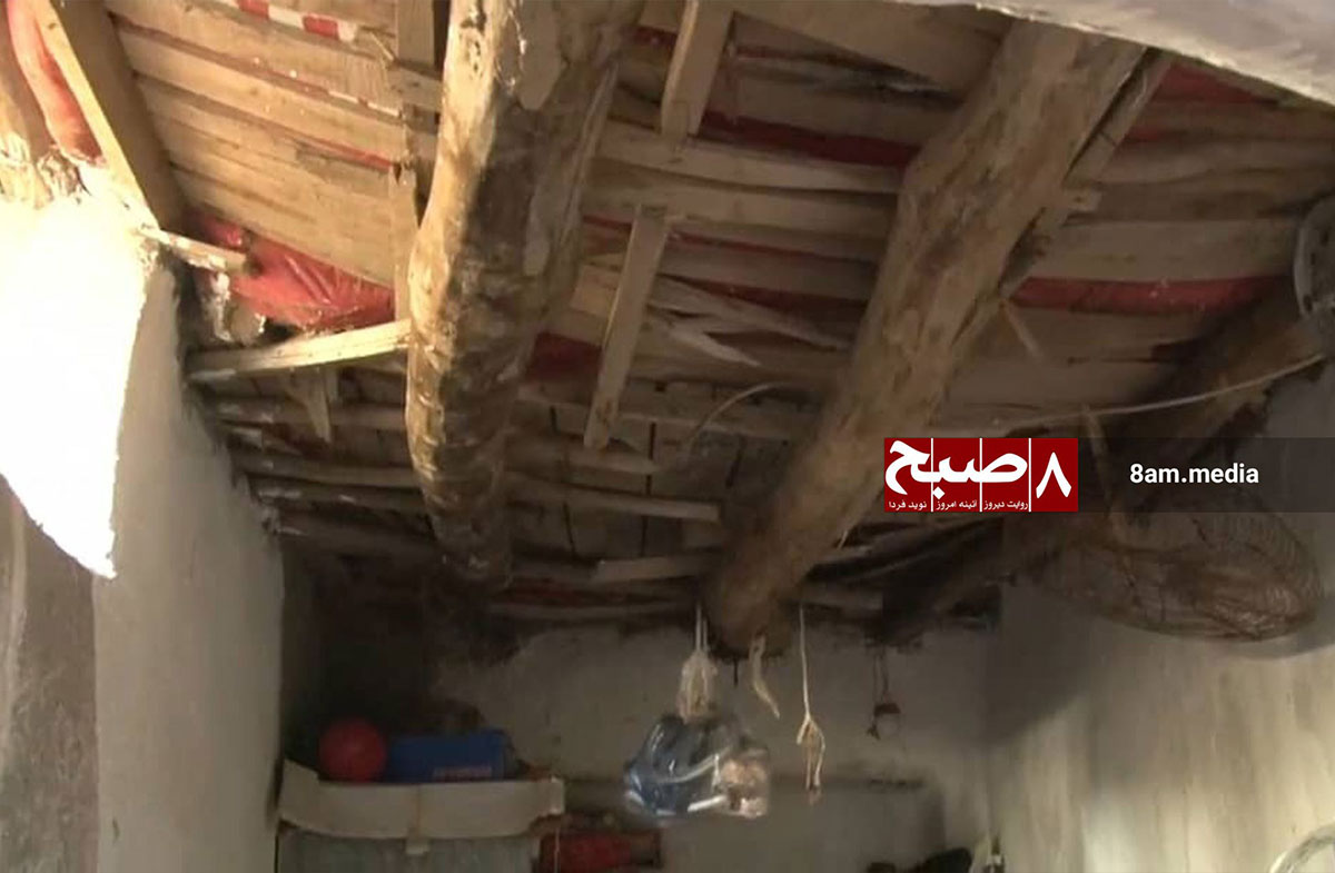The crumbling ceiling of a mud-brick home in the Old City of Ghazni, highlighting the dire living conditions faced by residents