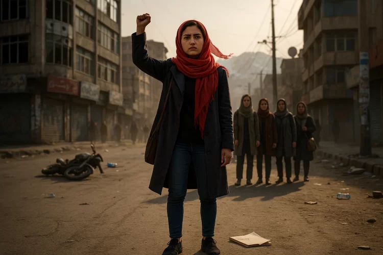A young Afghan woman stands in defiance on a Kabul street — a symbol of resistance and hope. (Photo Credit: AI, concept by Farhaad)