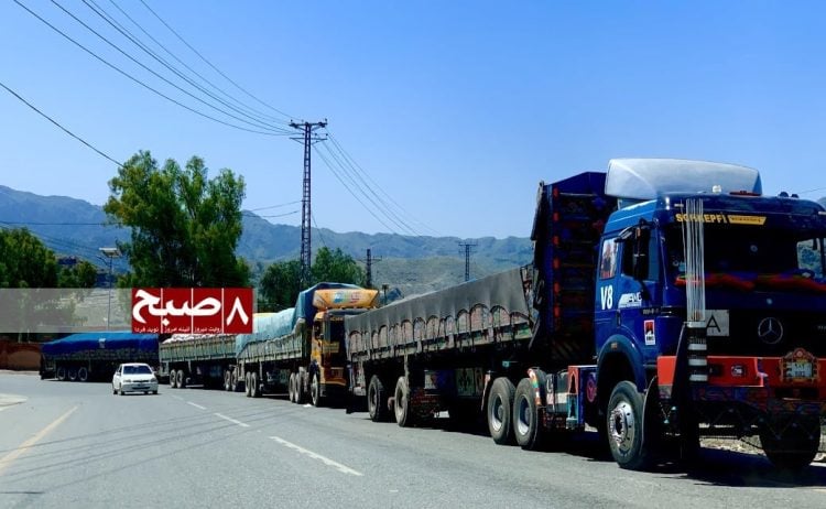 Afghan trucks transport goods across the Pakistan border as bilateral trade between the two countries reached $143 million in August 2025, with Afghanistan's exports to Pakistan surging by 50 percent compared to the same period last year. (Photo Credit: 8am.media)