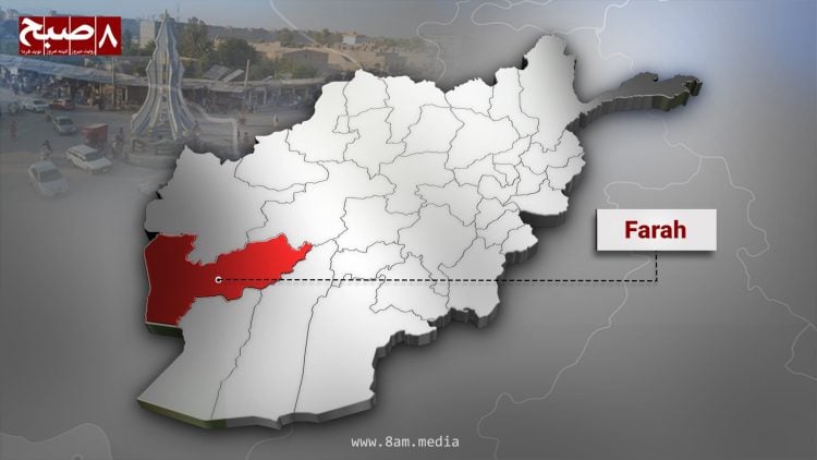 A map showing Afghanistan with Farah province highlighted in red on the western border. (Photo Credit: 8am.media)
