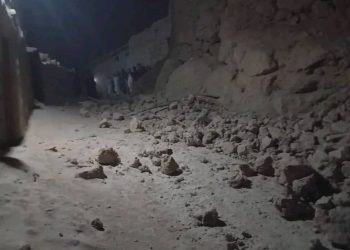 Debris and destruction cover a street in northern Afghanistan following the deadly earthquake that struck on November 3, 2025, killing at least 20 people and injuring over 534 others. (Photo Credit: Social Media)