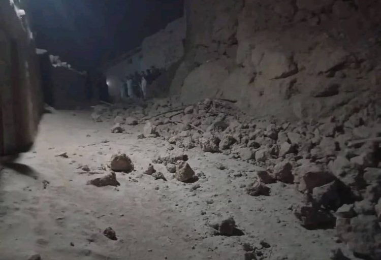 Debris and destruction cover a street in northern Afghanistan following the deadly earthquake that struck on November 3, 2025, killing at least 20 people and injuring over 534 others. (Photo Credit: Social Media)