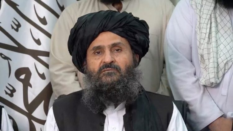 Mullah Abdul Ghani Baradar, Taliban's Deputy Prime Minister for Economic Affairs, announces ban on Pakistani goods imports during meeting with traders in Kabul, November 12, 2025. (Photo Credit: REUTERS)