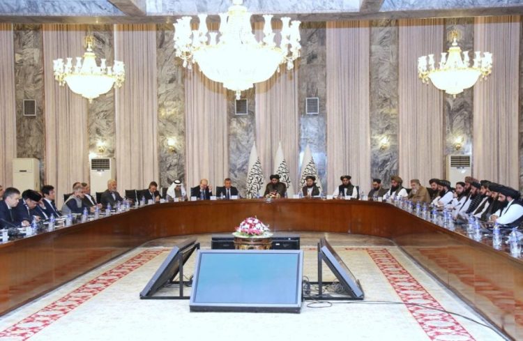 Taliban Deputy Foreign Minister Mohammad Naeem meets with diplomats and Pakistani delegation members during failed negotiations in Kabul, discussing security concerns and diplomatic relations between Afghanistan and Pakistan. (Photo Credit: HafizZiaAhmad@)