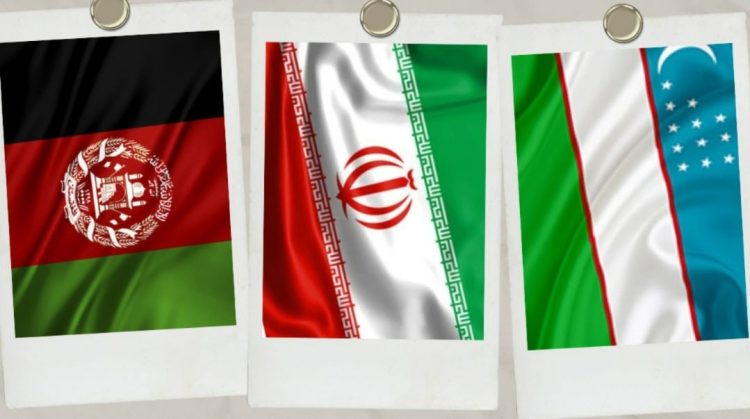 Flags of Afghanistan, Iran and Uzbekistan symbolizing the newly formed trilateral trade chamber. (Photo Credit: Social Media)