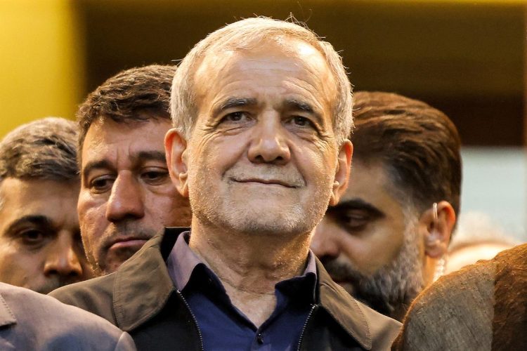 Iranian President Masoud Pezeshkian speaks about accelerating cooperation with the Taliban during his visit to South Khorasan Province, which borders Afghanistan. (Photo Credit: AFP)