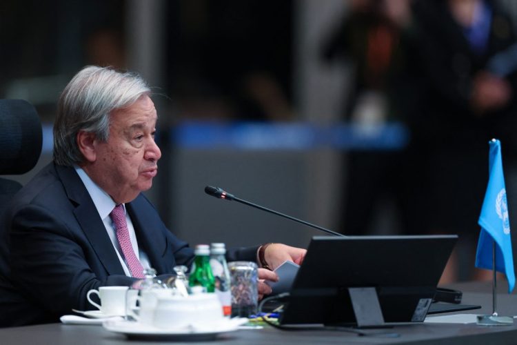 António Guterres warns of aid cuts fueling despair, displacement, and death amid global crises. (Photo Credit: CHALINEE THIRASUPA / POOL / AFP)