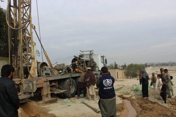 UN-Habitat works on a solar-powered water supply system in Laghman province, Afghanistan, aimed at providing clean drinking water to 600 returnee families. (Photo Credit: UN-Habitat)