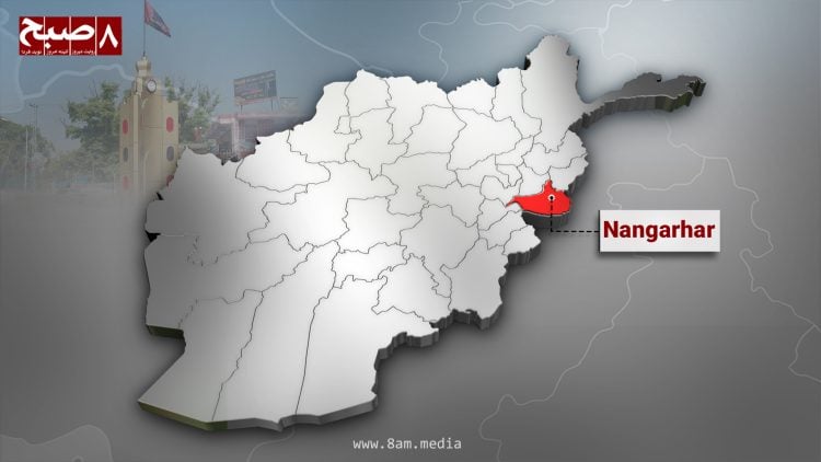 A white map of Nangarhar province highlighted in read inside the map of Afghanistan. (Photo Credit: 8am.media)