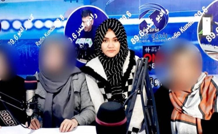 Female journalist Nazera Rashidi at Radio Kunduz studio before her arrest by Taliban authorities in Kunduz province, Afghanistan. (Photo Credit: AMSO)
