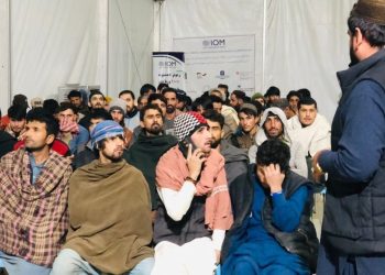 Afghan migrants attend a session organized by the Ministry of Refugees and Repatriation following their release from Pakistani prisons and return to Afghanistan through the Spin Boldak border crossing. (Photo Credit: @MoRRAfg)