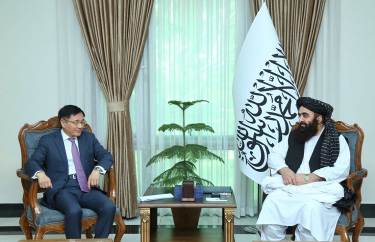 China's special representative for Afghanistan, Yue Xiaoyong, meets with Taliban Acting Foreign Minister Amir Khan Muttaqi in Kabul to discuss efforts to ease Taliban-Pakistan military tensions. (Photo Credit: @MoFA_Afg)