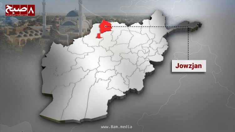 Map of Jawzjan province highlighted in red inside the map of Afghanistan.