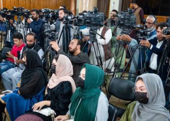 Afghan journalists attend a press conference in Kabul, facing growing uncertainty as deportation threats from Pakistan intensify amid regional tensions. (Photo Credit: Getty Images)