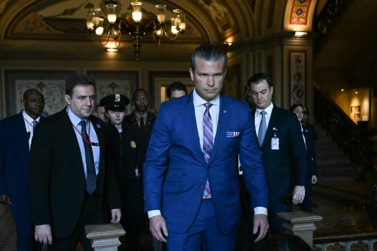 US Secretary of Defense walks through the Capitol ahead of congressional briefings on the "Epic Fury" air operation against Iran. (Photo Credit: BRENDAN SMIALOWSKI / AFP)