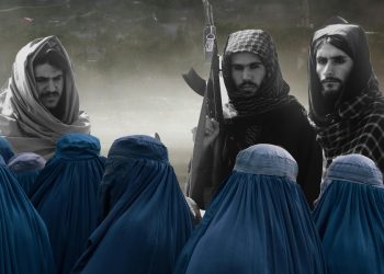 Montage of Afghan women with Taliban fighters in the background reflecting conflict and transition debates. Photo Credit: Exclusive + Pexels