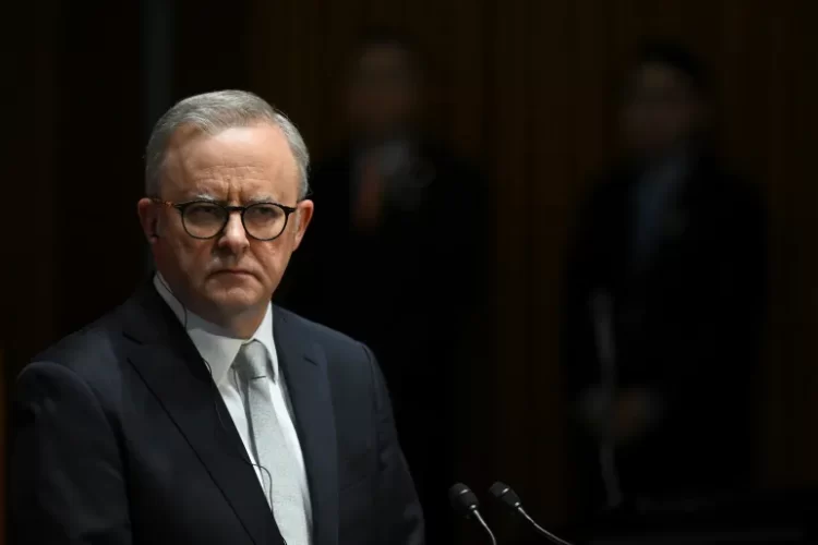Anthony Albanese at podium (Photo Credit: Reuters)