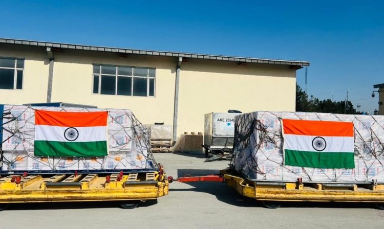 Indian flags on vaccine cargo pallets (Photo Credit: @MEAIndia)