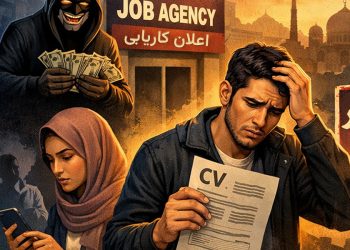A distressed job seeker holds a CV while a fraudulent recruiter lurks behind, symbolizing scams targeting unemployed youth in Kabul. (Photo Credit: AI | Representational)