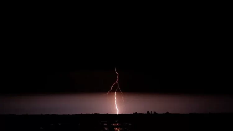 A dramatic lightning bolt strikes the ground during a nighttime storm in Bangladesh. (Photo Credit: BBC)