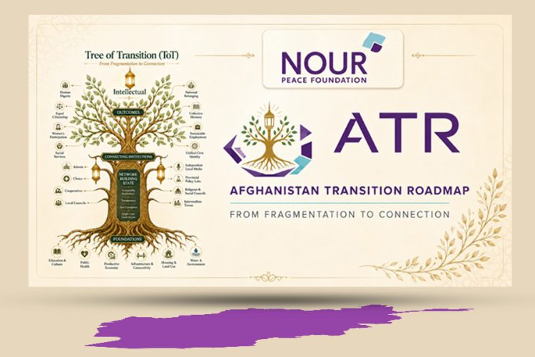 The Afghanistan Transition Roadmap (ATR) by the Nour Peace Foundation, presenting its Tree of Transition framework that connects institutions, foundations, and outcomes from fragmentation to connection. (Photo credit: Exclusive)