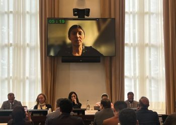 Participants attend a Geneva conference on transitional justice and the rule of law in Afghanistan as Shahrzad Akbar addresses the gathering virtually. (Photo credit: Exclusive)