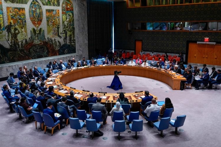 A view of the United Nations Security Council chamber during an official meeting. (Photo credit: AP)