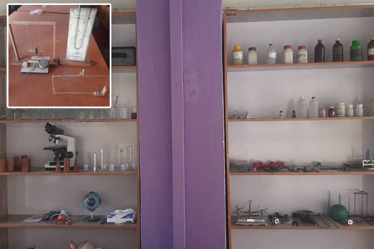 Laboratory shelves stocked with chemical materials and equipment sit unused at Kabul University's Faculty of Chemistry, as the absence of qualified technicians has brought practical training to a near standstill. (Photo Credit: Exclusive)