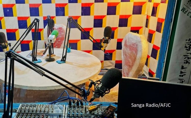 The broadcast studio of Sanga Radio sits silent after the Taliban shuttered the station along with two other local radio outlets in Kandahar. (Photo credit: Sanga Radio/AFJC)
