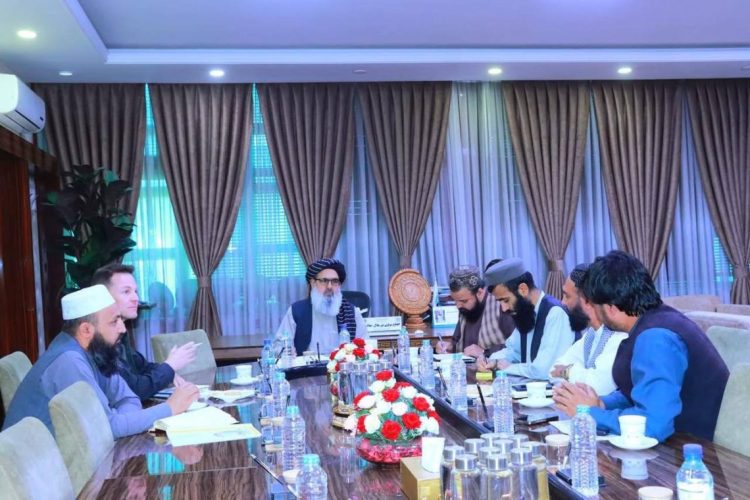 Taliban's Minister of Public Health, Noor Jalal Jalali, meets with Antoine Doutemple, Director General of the Chain of Hope Organization (CDE), in Kabul to discuss maternal and child health services, with no female health workers present. (Photo credit: Ministry of Public Health)