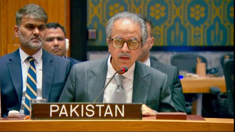 Pakistan’s envoy to the UN says elements within the Taliban cooperate with terrorist groups and warns that terrorism emanating from Afghanistan remains a major regional concern (Photo credit: @Pakistan UN_NY)