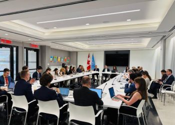 Diplomats and UN representatives gather at the Canadian mission to the United Nations for a session reviewing the human rights and humanitarian situation in Afghanistan. (Photo credit: @CanadaUN)