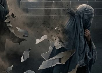 A digitally rendered image depicts a woman in a burqa disintegrating against a dark wall, symbolizing the silencing of women under Taliban restrictions in Herat. (Photo credit: AI)