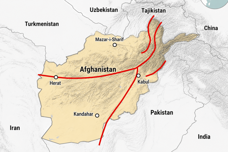 A map highlights strategic fault lines along the Hindu Kush, including Herat and Badakhshan, as regional powers compete for influence in Afghanistan. (Photo Credit: BBC)