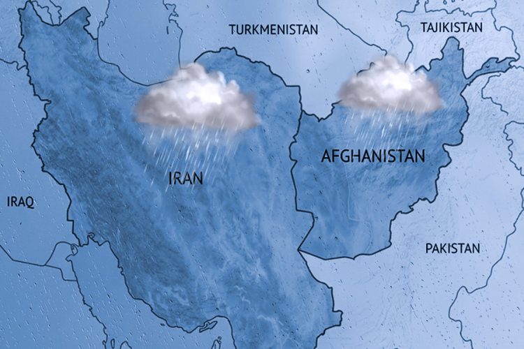 Rain clouds form over Iran and Afghanistan on a regional map, illustrating recent precipitation patterns at the center of a growing climate conspiracy debate. (Photo Credit: Exclusive)
