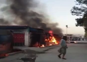 Fire-damaged shops in Khost’s Lucknow market after a blaze that caused significant financial losses. (Photo: Social media)
