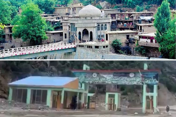 A view of Nuristan province's scenic townscape and the Taliban-controlled entry gate where tourists are charged fees with no services provided in return. (Photo Credit: Social Media)