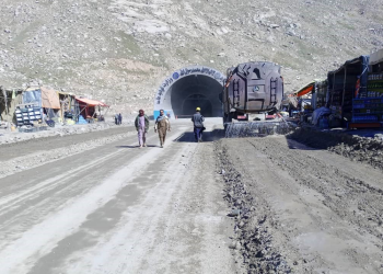 Roadwork continues near the Salang Tunnel as reconstruction crews work on the Salang Highway following the Taliban's temporary closure to trailer trucks. (Photo credit: X/AHaqshinas)
