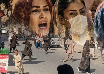 A composite image showing Afghan women protesters and Taliban armed personnel (Photo: AFP / Social media)