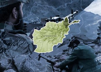 A fighter takes aim as an overlay highlights Afghanistan's Badakhshan province, a focal point of resistance activity against Taliban rule. (Photo credit: AFP + Social Media)