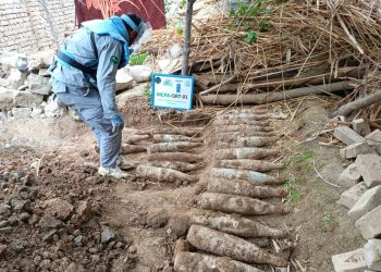 The United Nations Development Programme (UNDP) says 25 pieces of unexploded ordnance were discovered beneath a house in Afghanistan’s Baghlan Province and were safely removed and destroyed. (Photo credit: UNDP)