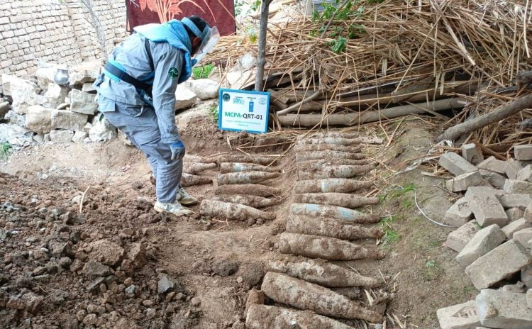 The United Nations Development Programme (UNDP) says 25 pieces of unexploded ordnance were discovered beneath a house in Afghanistan’s Baghlan Province and were safely removed and destroyed. (Photo credit: UNDP)