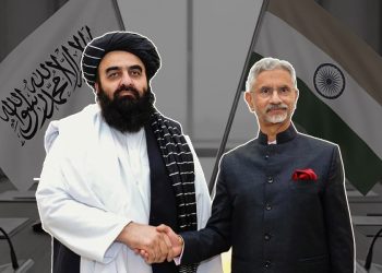 Afghanistan's acting Foreign Minister Amir Khan Muttaqi shakes hands with India's External Affairs Minister S. Jaishankar as the two countries explore closer economic ties. (Photo credit: economictimes.indiatimes)