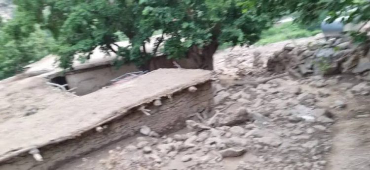 Floodwaters damage homes, roads, and agricultural lands in Nuristan following heavy rainfall and flash floods reported in the region. (Photo credit: BAKHTAR)